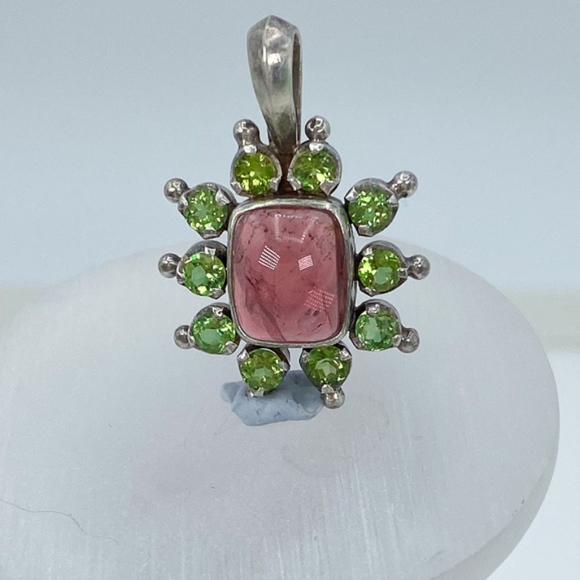 Himalayan Gems Pink Tourmaline & Peridot PendantSS - Picture 3 of 5